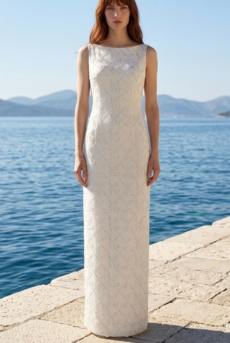 VTG 90s Ivory Embroidered Bridal Gown Size 2 Minimal Wedding Dress Nicole Miller